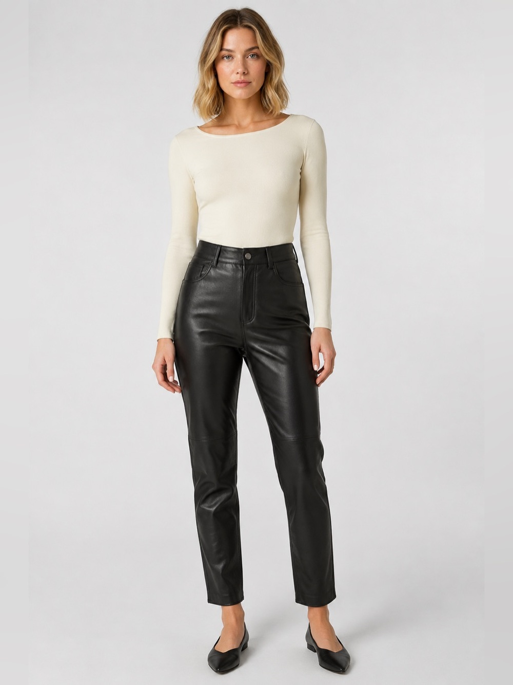 Nasty Gal Collection Genuine Leather High-Rise Slim Pants Black Size 10 NWT